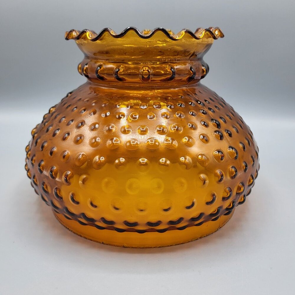 Vintage Amber Glass Hobnail Glass Lamp Shade Ruffled Top Retro Style Decoration